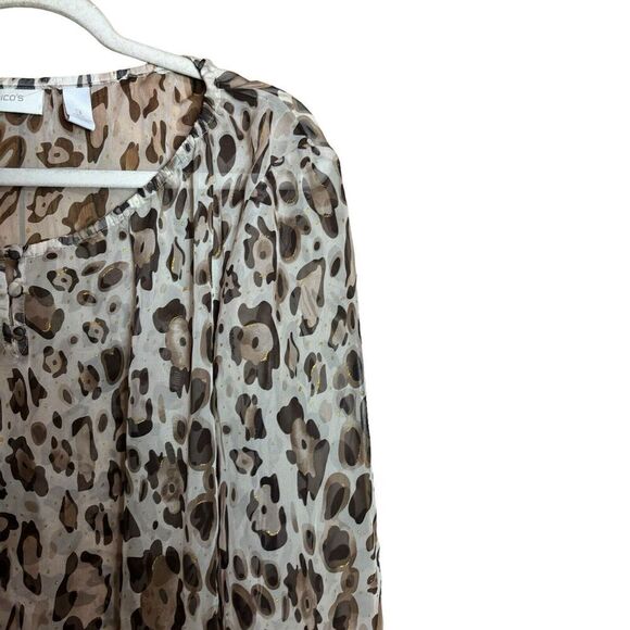 Chicos Top Womens XL Multicolor Animal Print Sheer Blouse Ladies - Picture 3 of 6